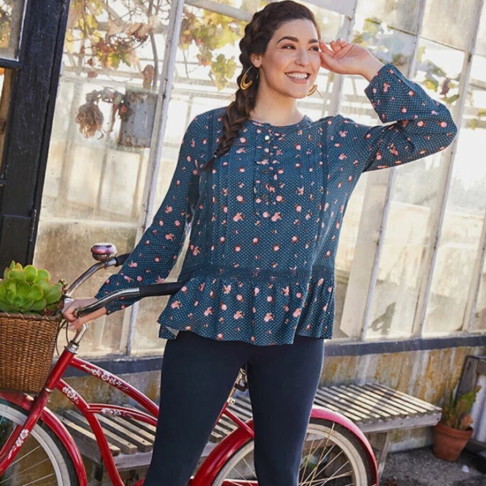 Matilda Jane Women's Brilliant Daydream Floral Polka Dot Blouse Size M - Picture 2 of 7